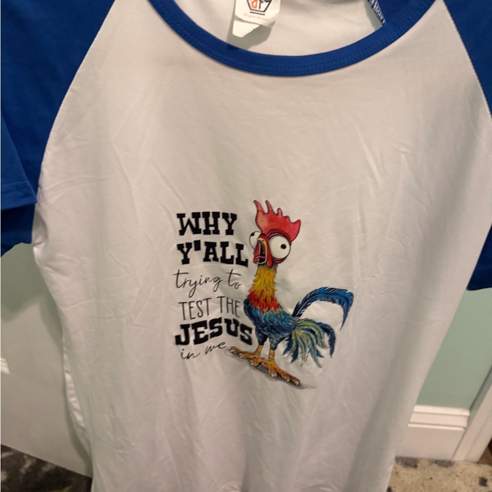 🌹Why y’all trying to test the Jesus in me Blue and White Graphic T-Shirt.